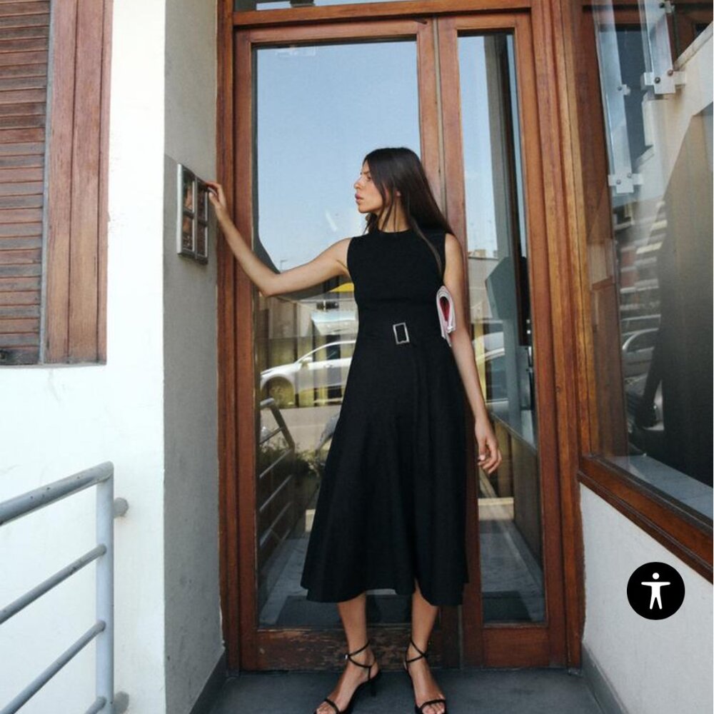 ZARA Black Belted Midi Dress